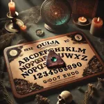 Dall e 2025 03 13 19 11 18 a mystical and realistic photograph of an antique ouija board used for spirit communication the board is ornately designed with engraved letters num